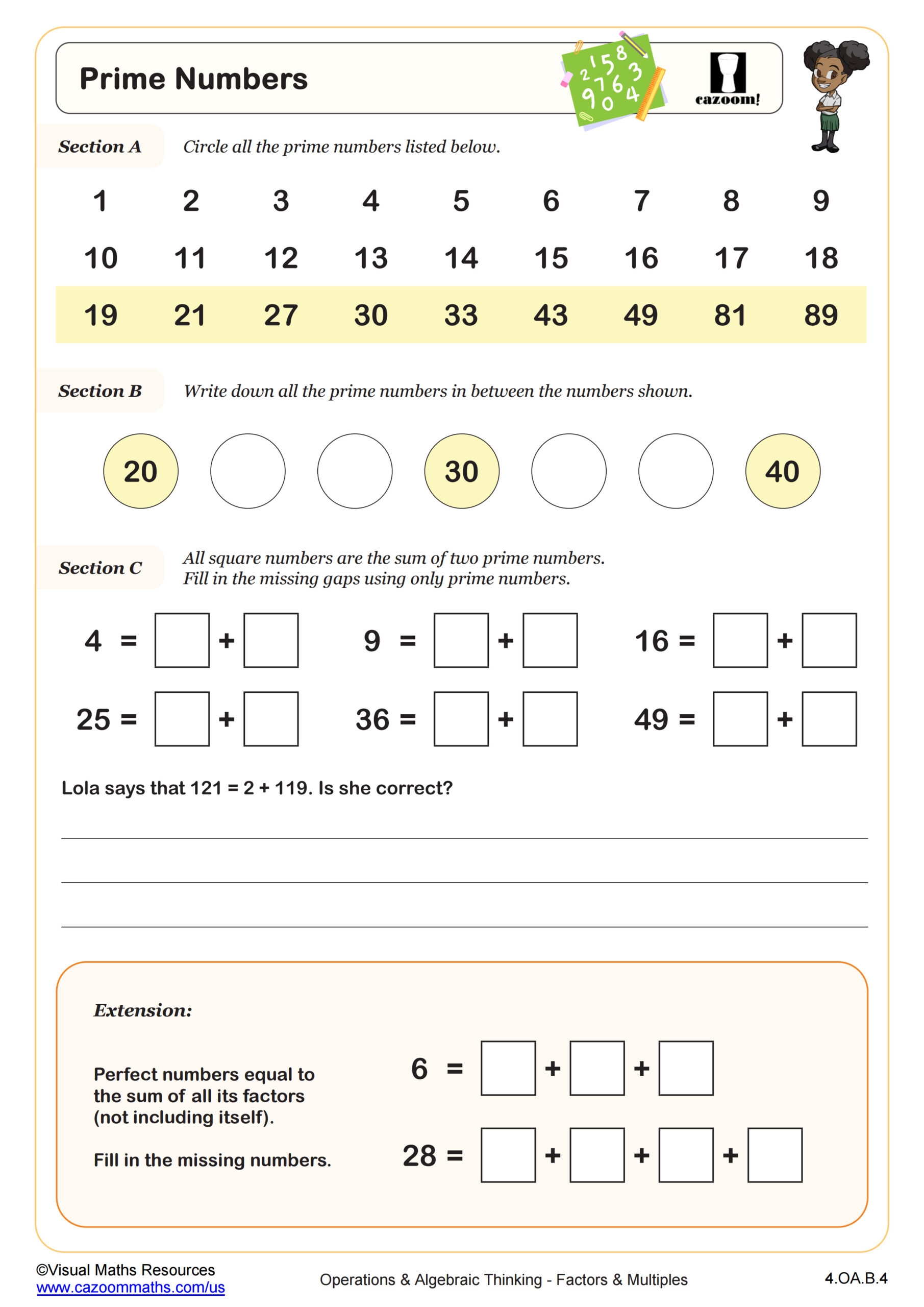 Prime Numbers 4th Grade PDF Operations And Algebraic Thinking Worksheets Cazoom Math