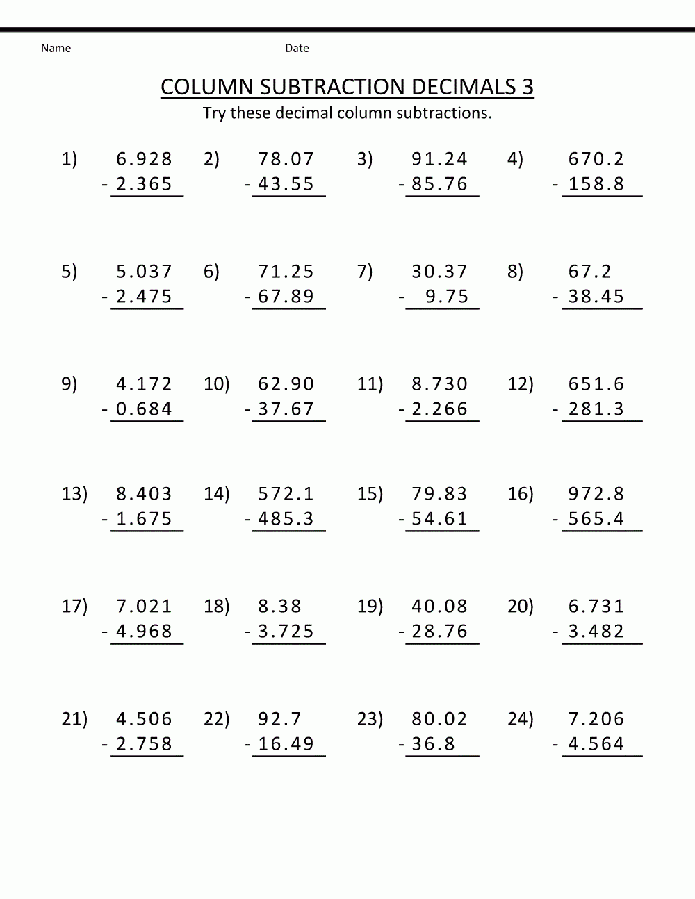 Printable 5th Grade Math Worksheets