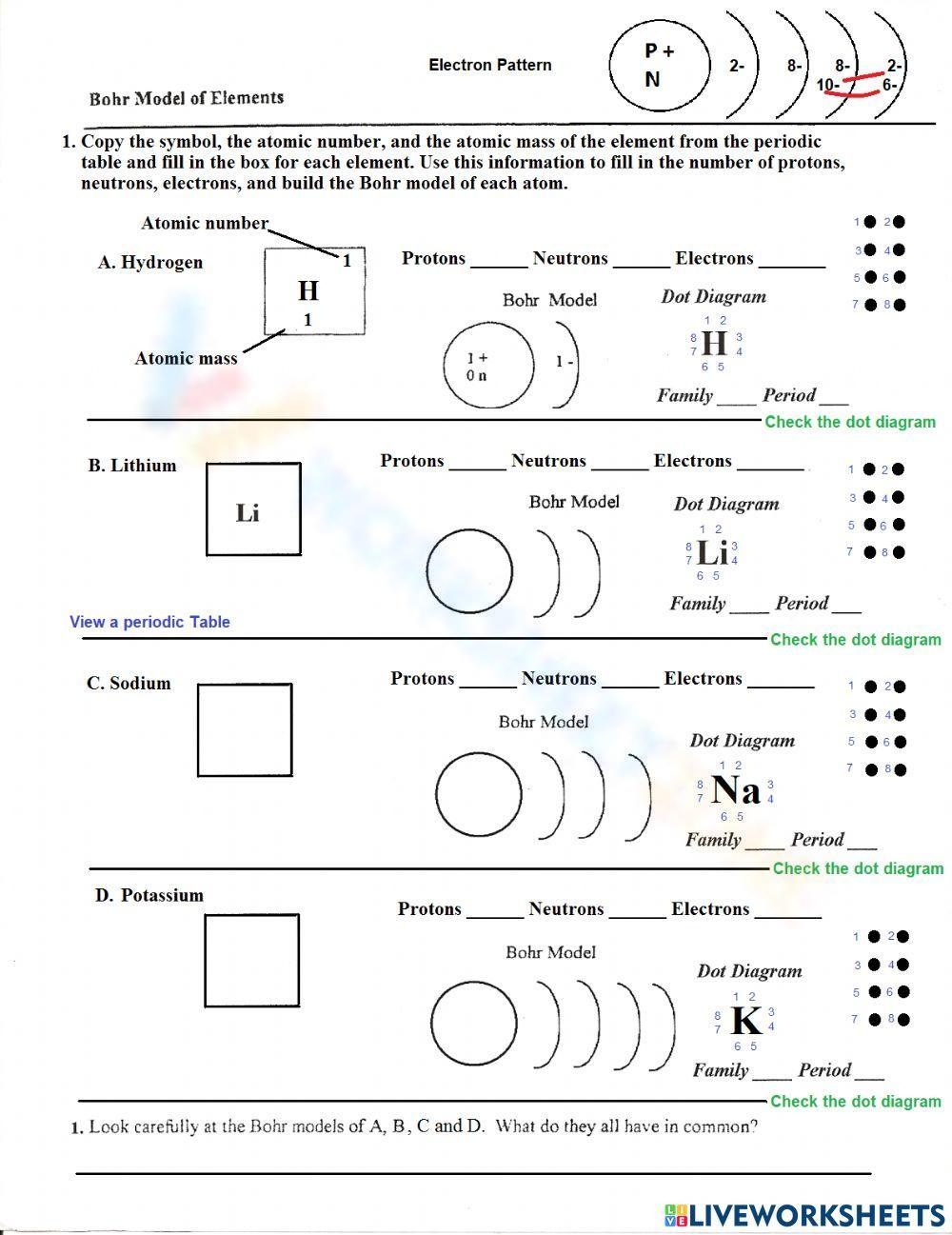 Printable Bohr Model Worksheets Download