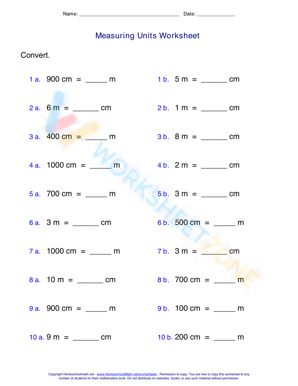 Printable Converting Metric Units Worksheets