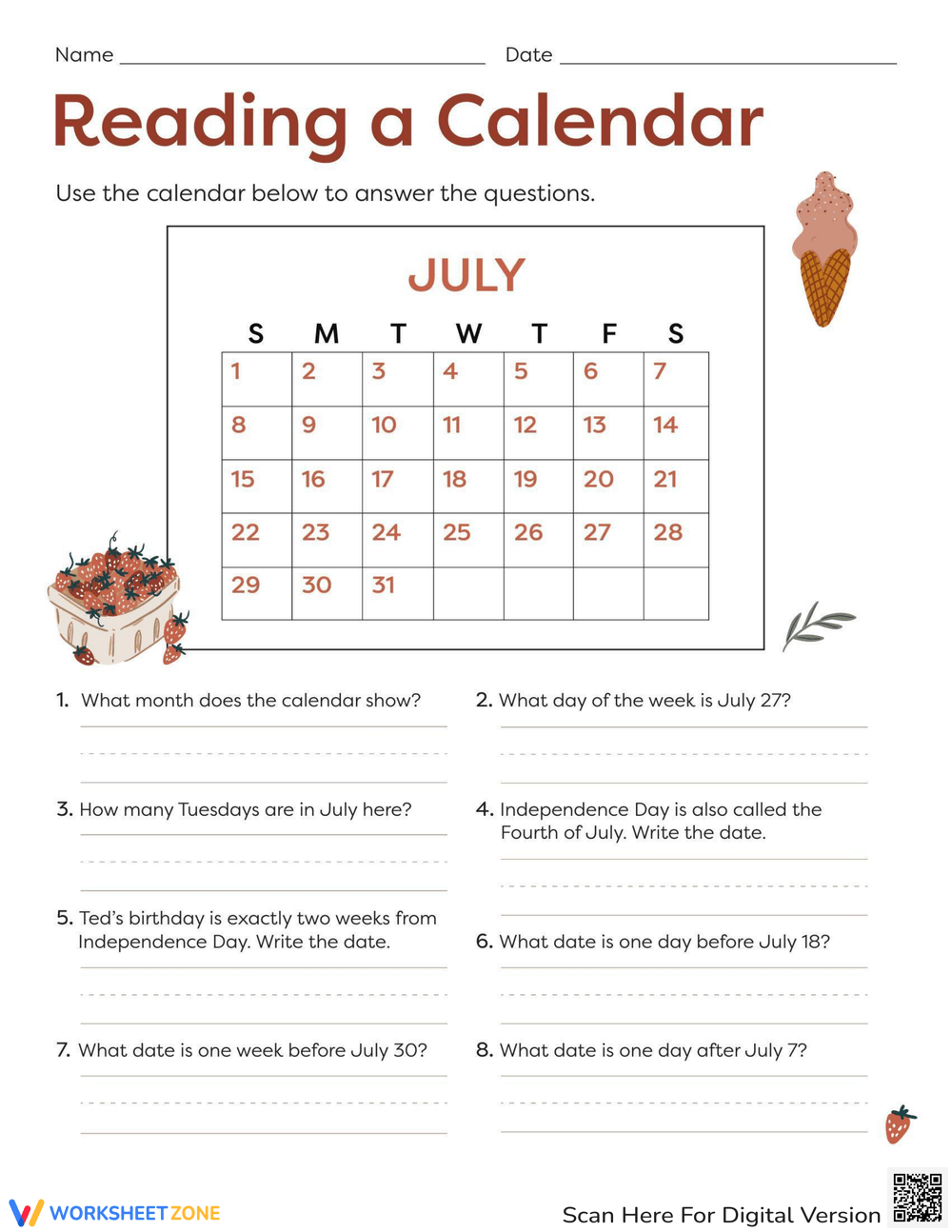 Printable Days Weeks And Months On A Calendar Worksheets Download