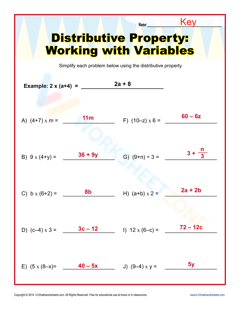 Printable Distributive Property Worksheets