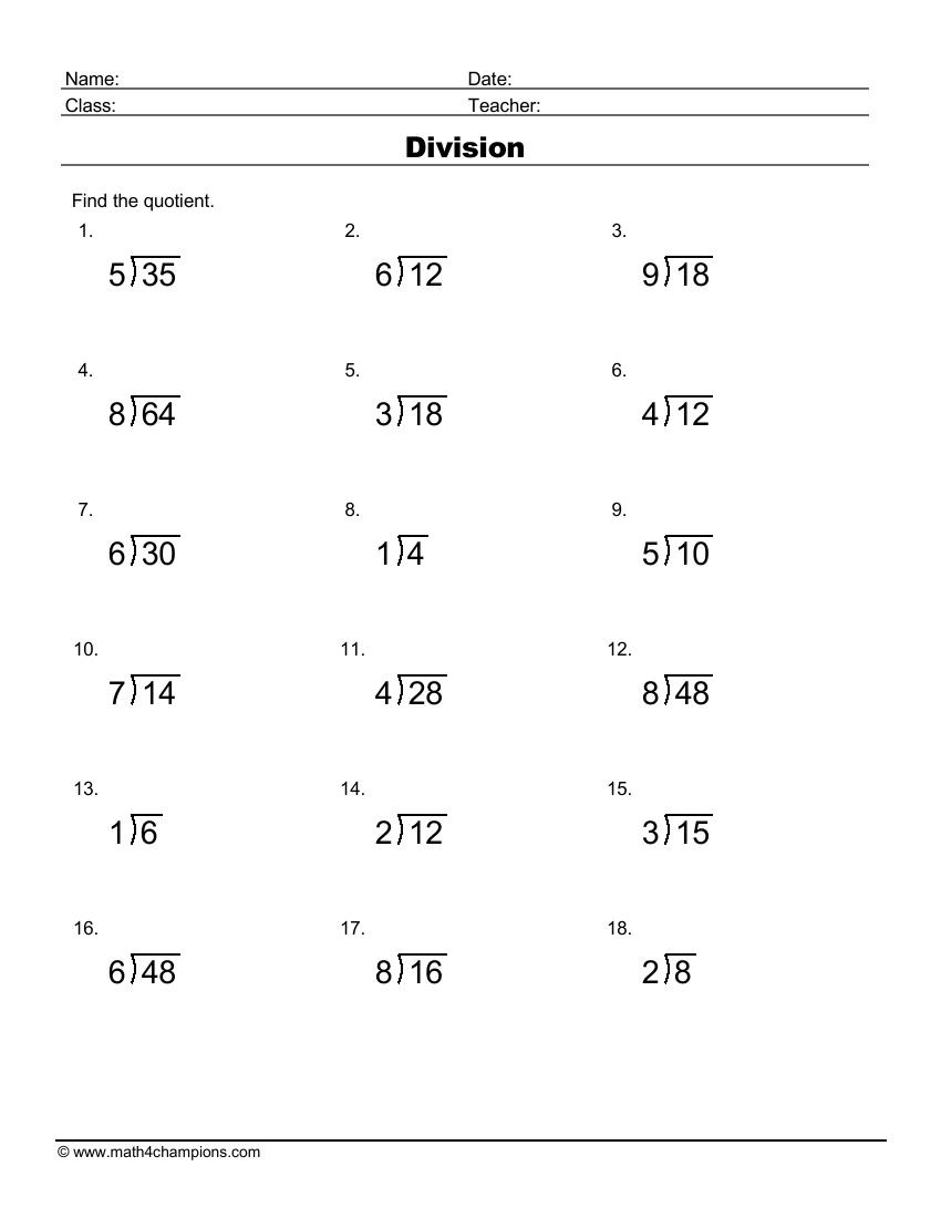 math long division worksheets