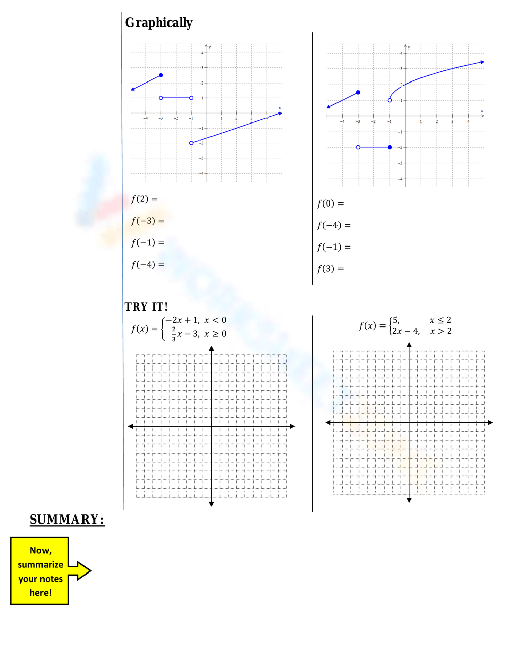 Printable Evaluating Piecewise Functions Worksheets Download