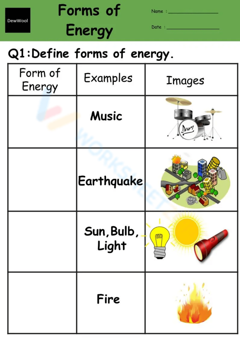 Printable Forms Of Energy Worksheets Download