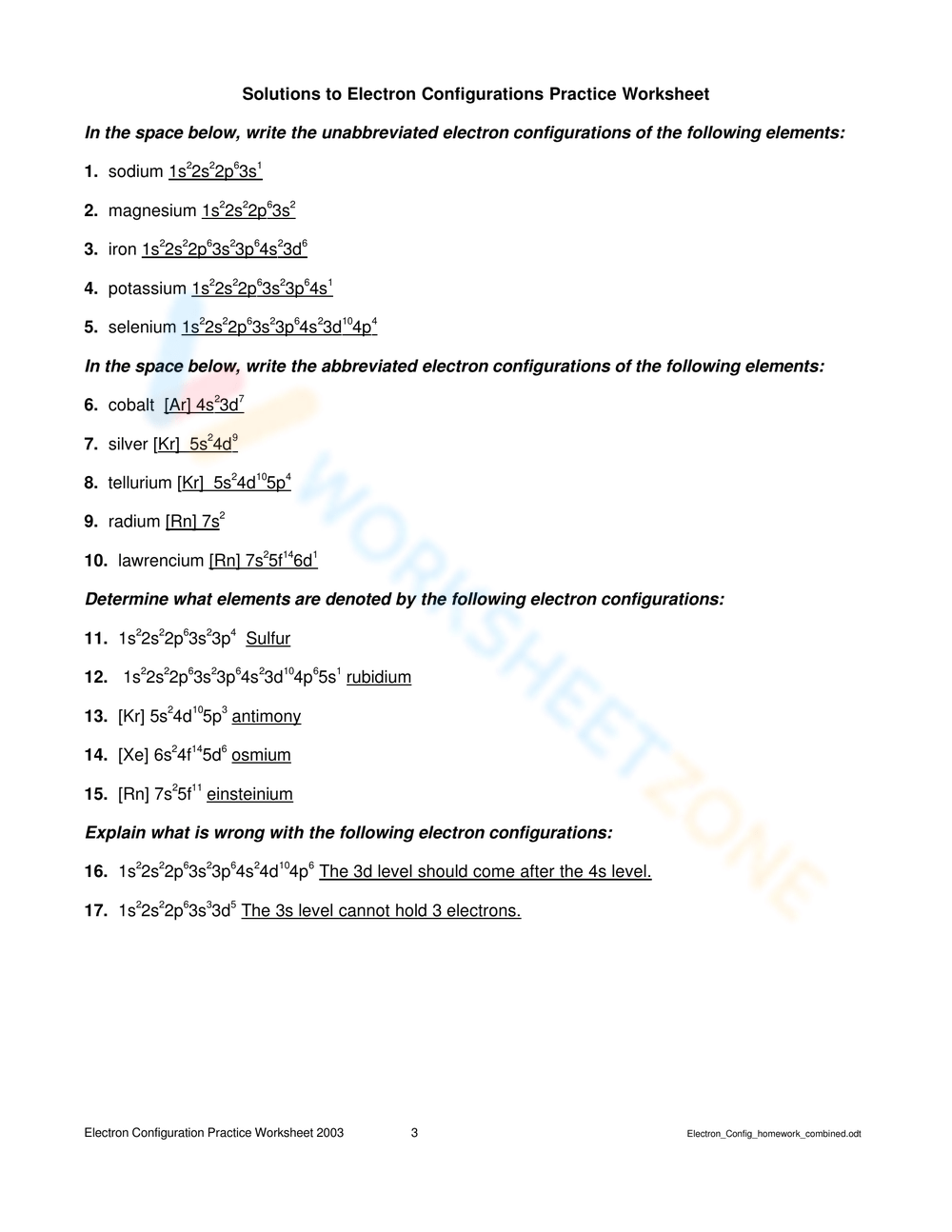 electron configuration practice worksheet