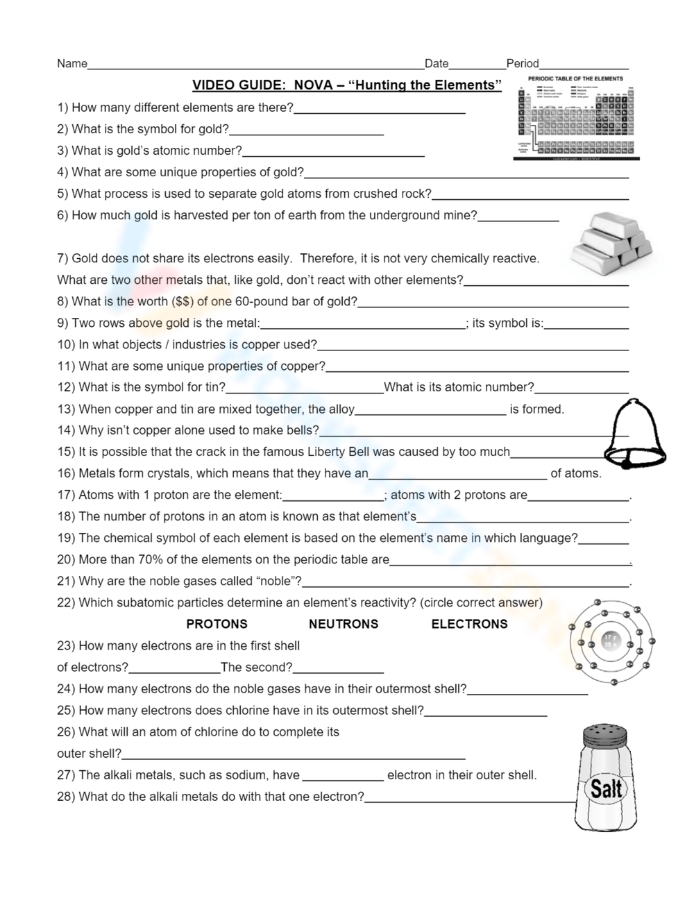 Printable Grade 11 Nova Hunting The Elements Worksheets