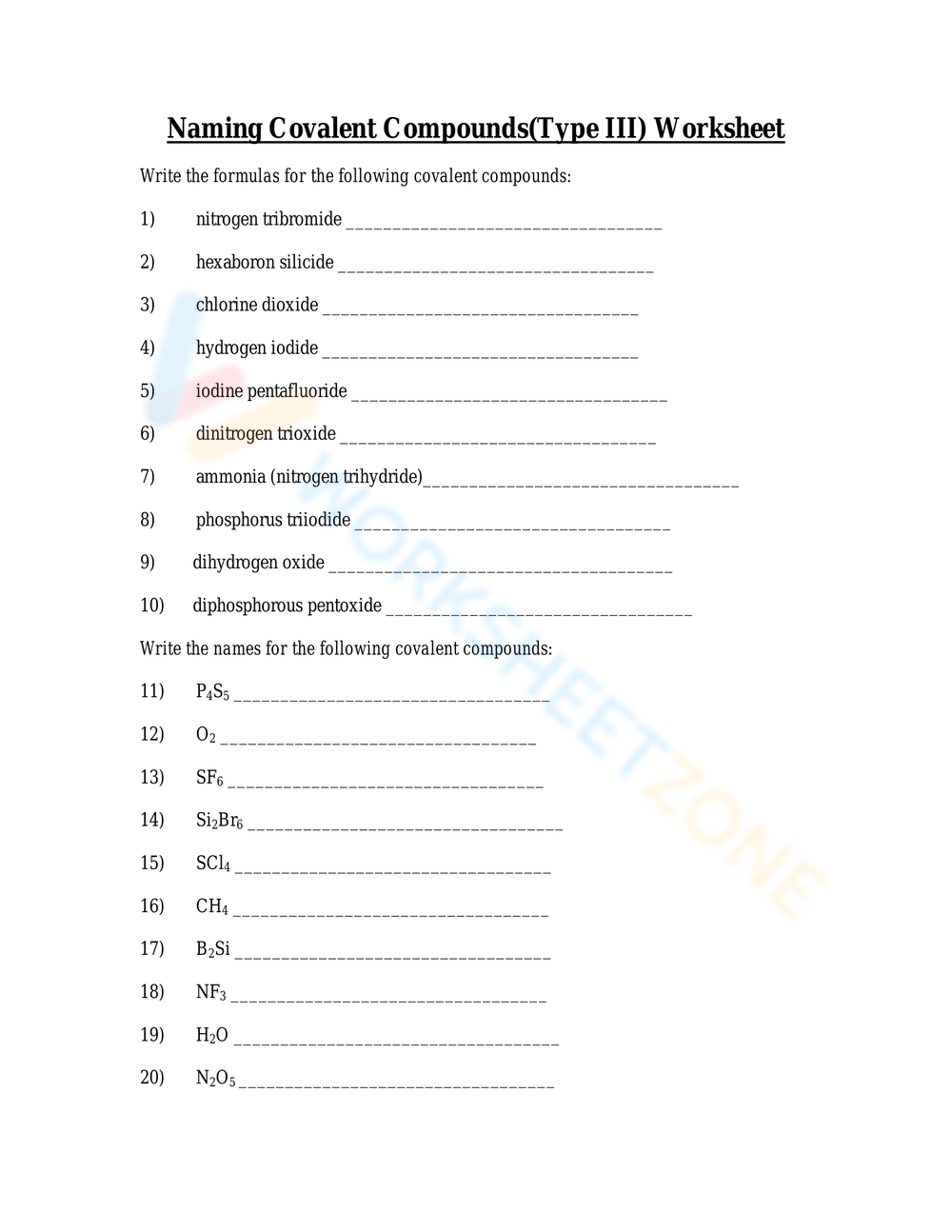 Printable Grade 12 Naming Covalent Compounds Worksheets