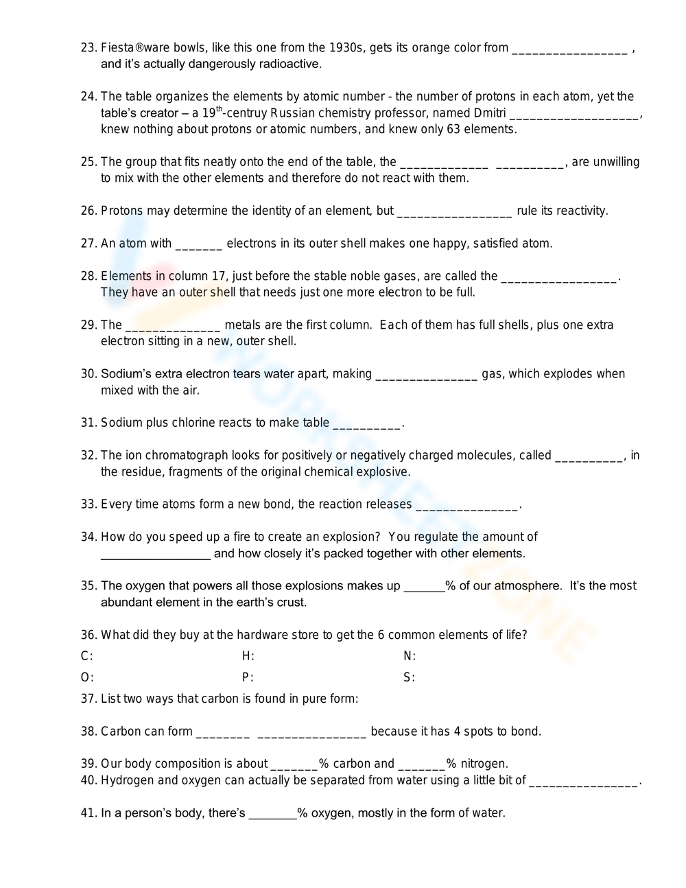 Printable Grade 12 Nova Hunting The Elements Worksheets