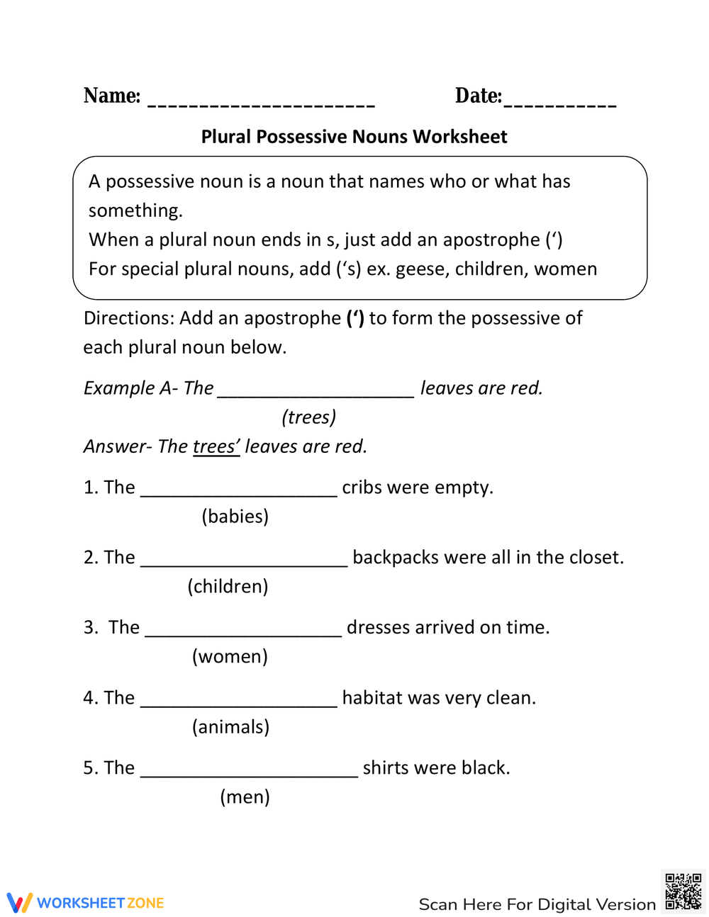 Printable Grade 4 Apostrophes In Plural Possessive Nouns Worksheets Download