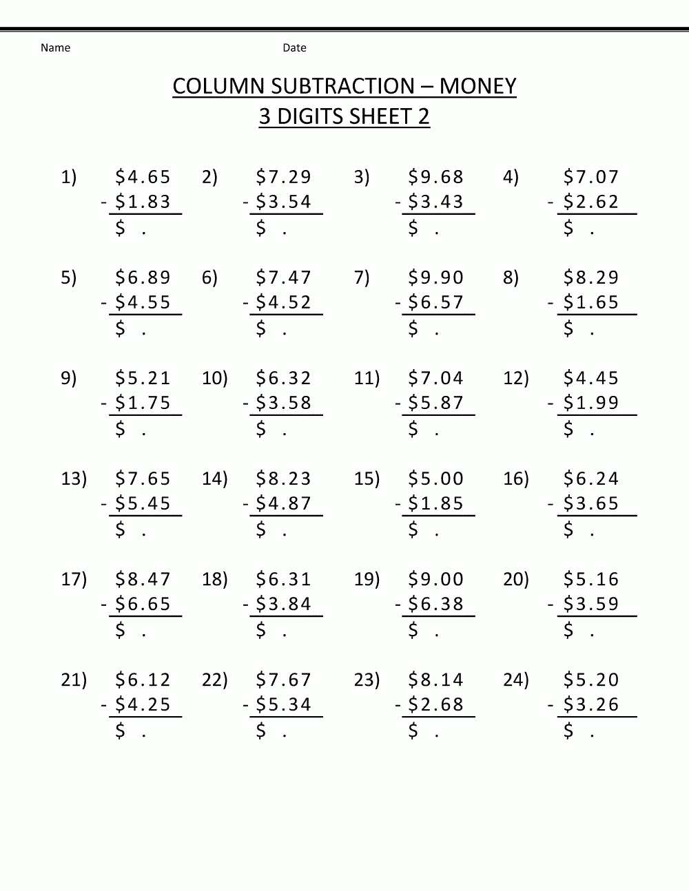 4th grade math worksheet