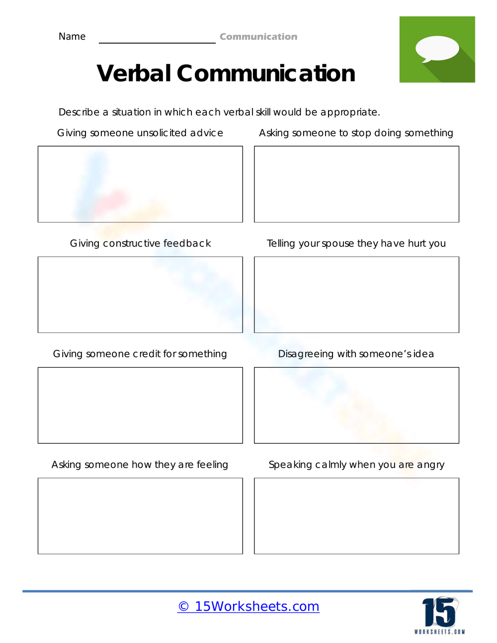 communication skills worksheets