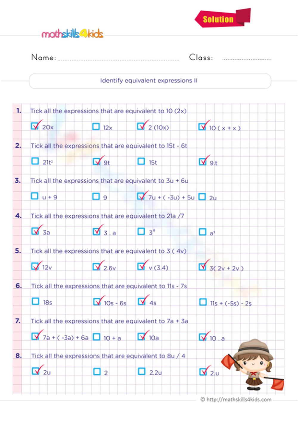 Printable Grade 7 Equivalent Expressions Worksheets Download