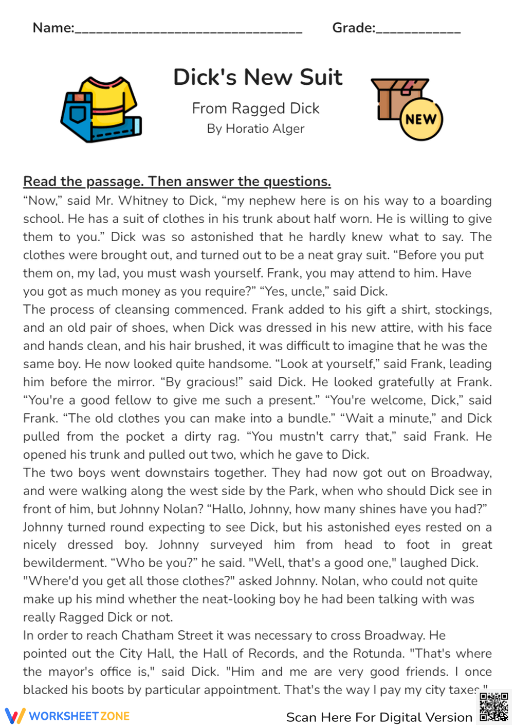 7th grade reading comprehension worksheets