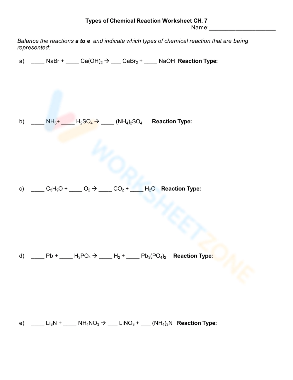 Printable Grade 8 Types Of Reaction Worksheets Download