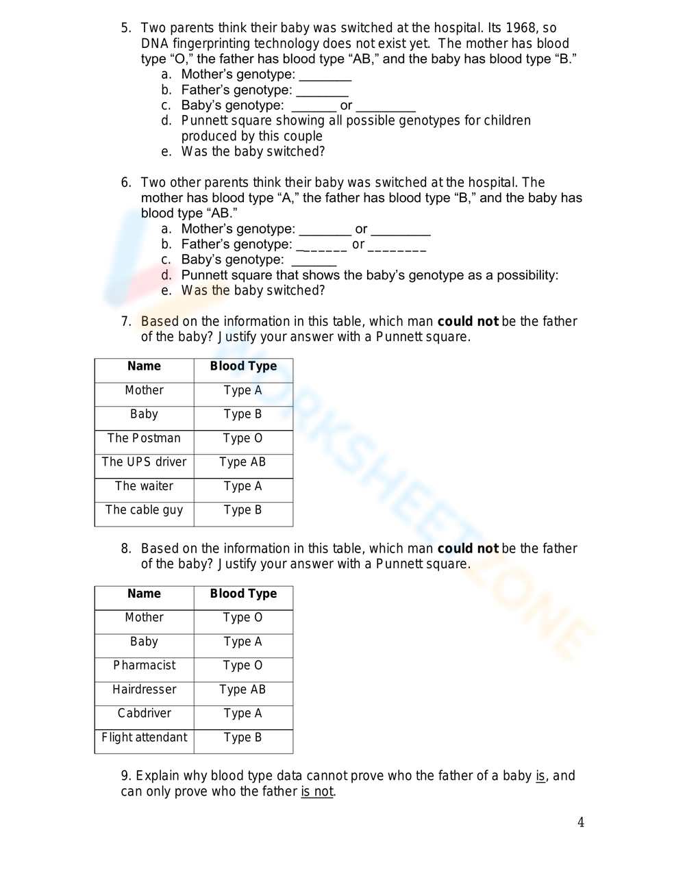 Printable Grade 9 Codominance Blood Types Worksheets Download
