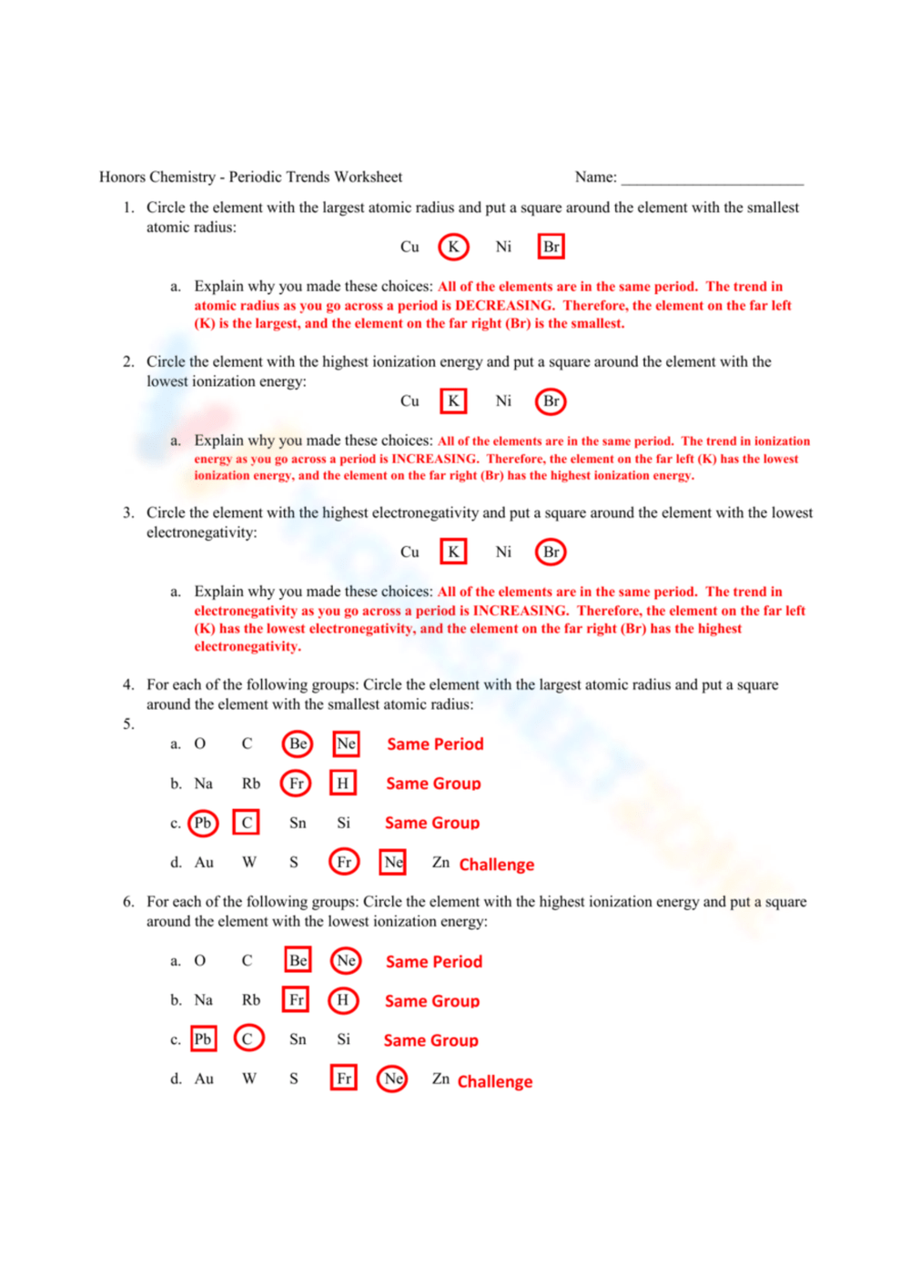Printable Grade 9 Periodic Trends Worksheets Download
