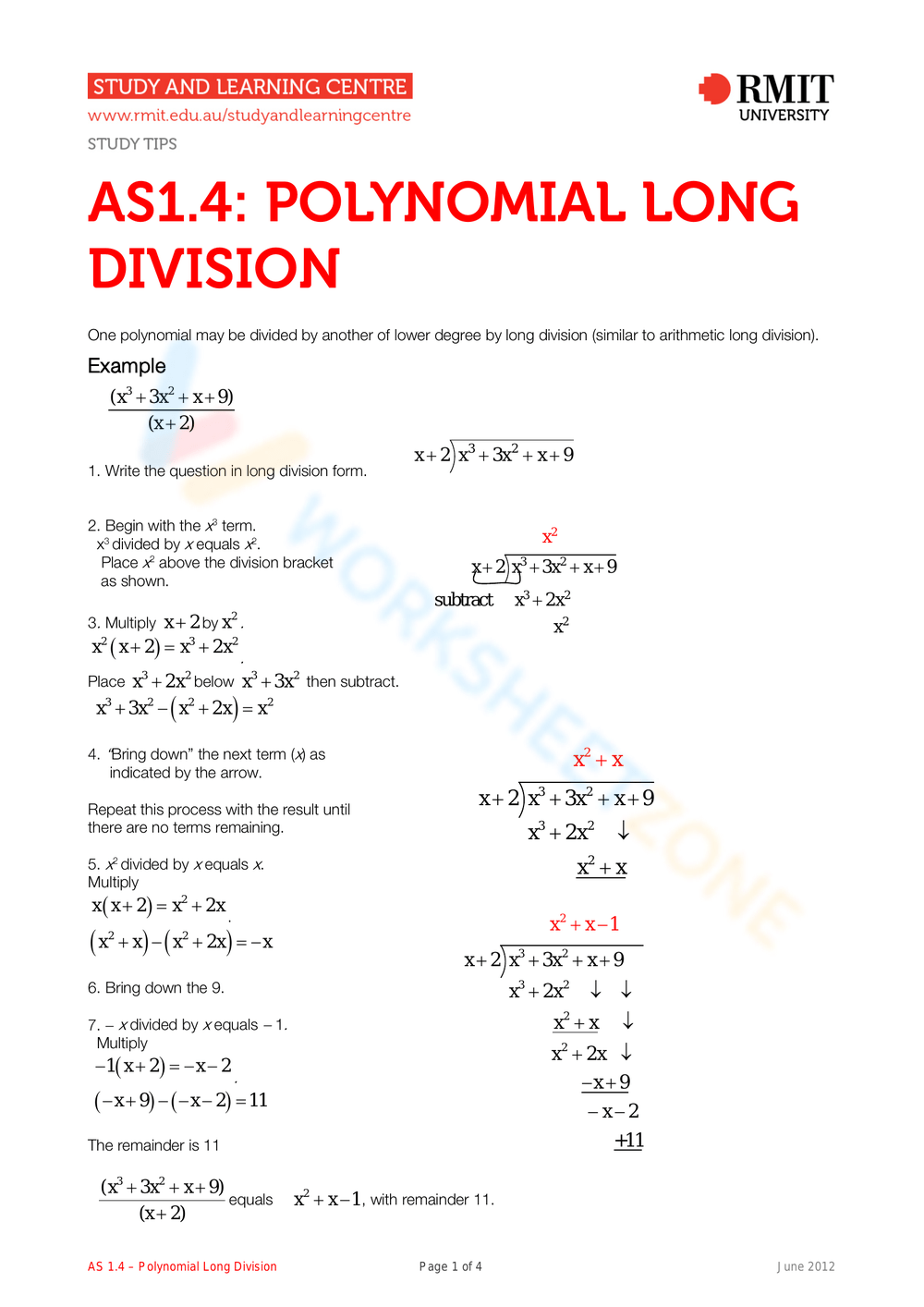 Printable Grade 9 Polynomial Long Division Worksheets