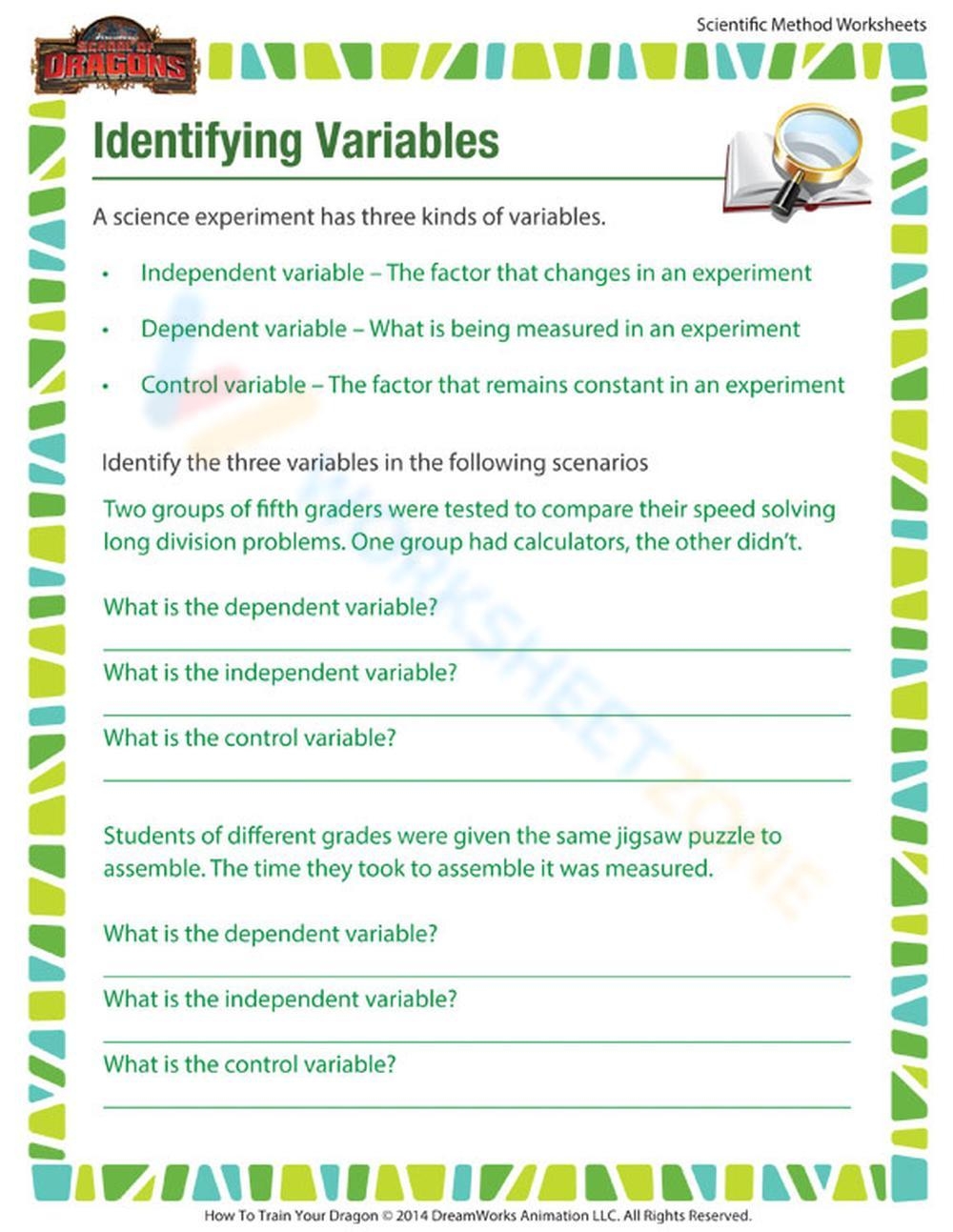Printable Identifying Variables Worksheets