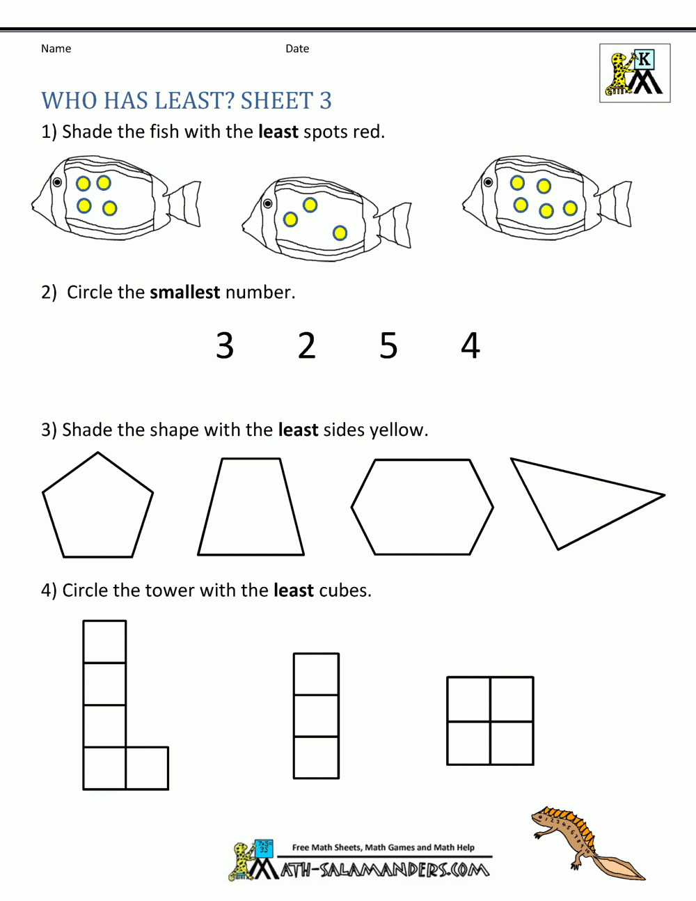 free math kindergarten worksheets