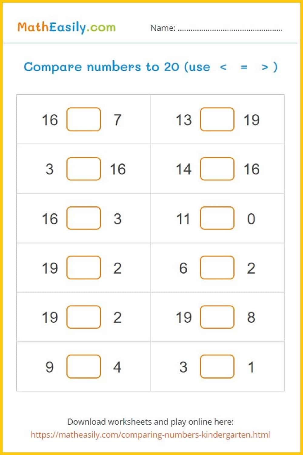 Printable Kindergarten Math Worksheets PDF Free Download