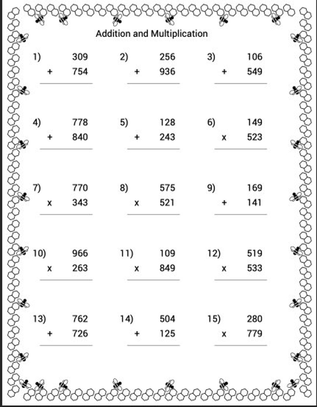 Printable Math Worksheets Addition Homeschool Instant Download With Answers Etsy
