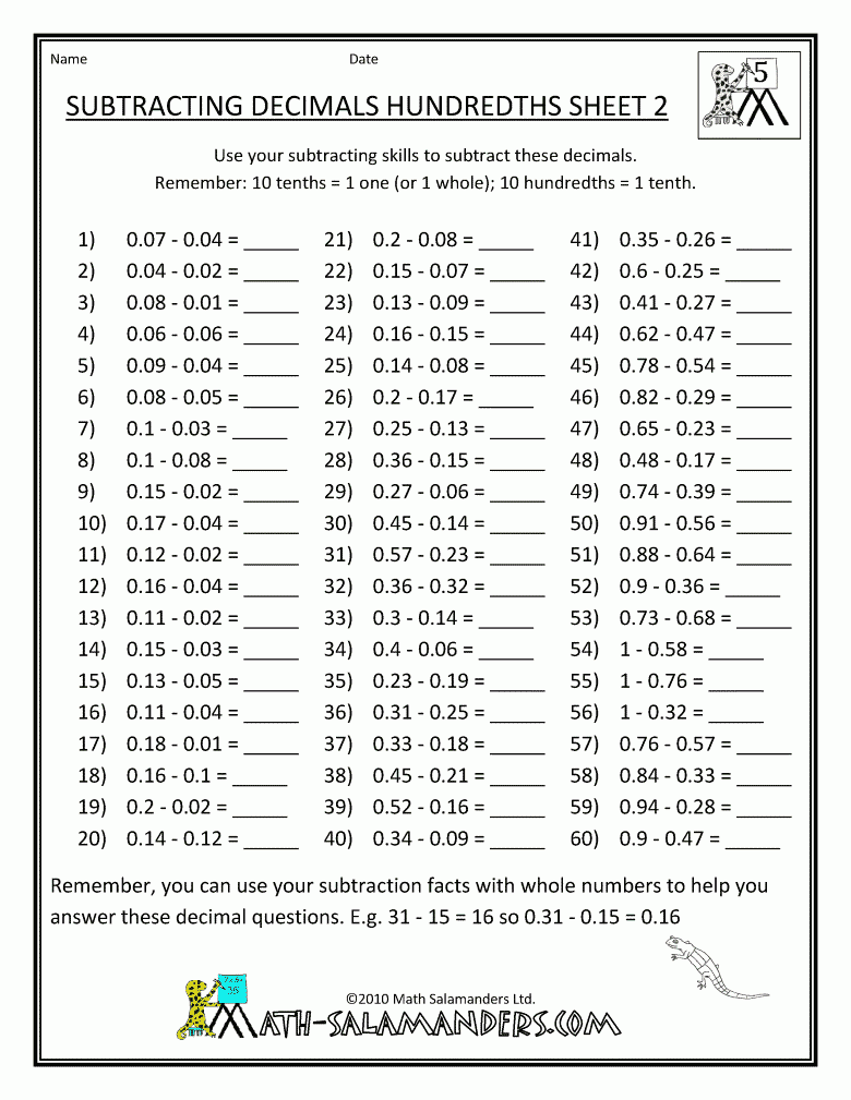 Printable Math Worksheets Middle School