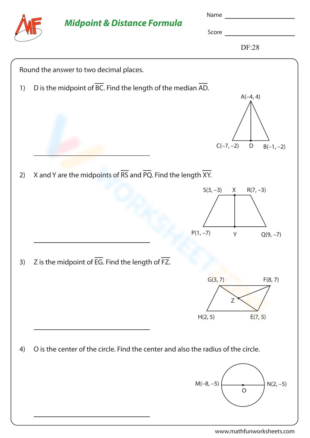 Printable Midpoint And Distance Formula Worksheets Download