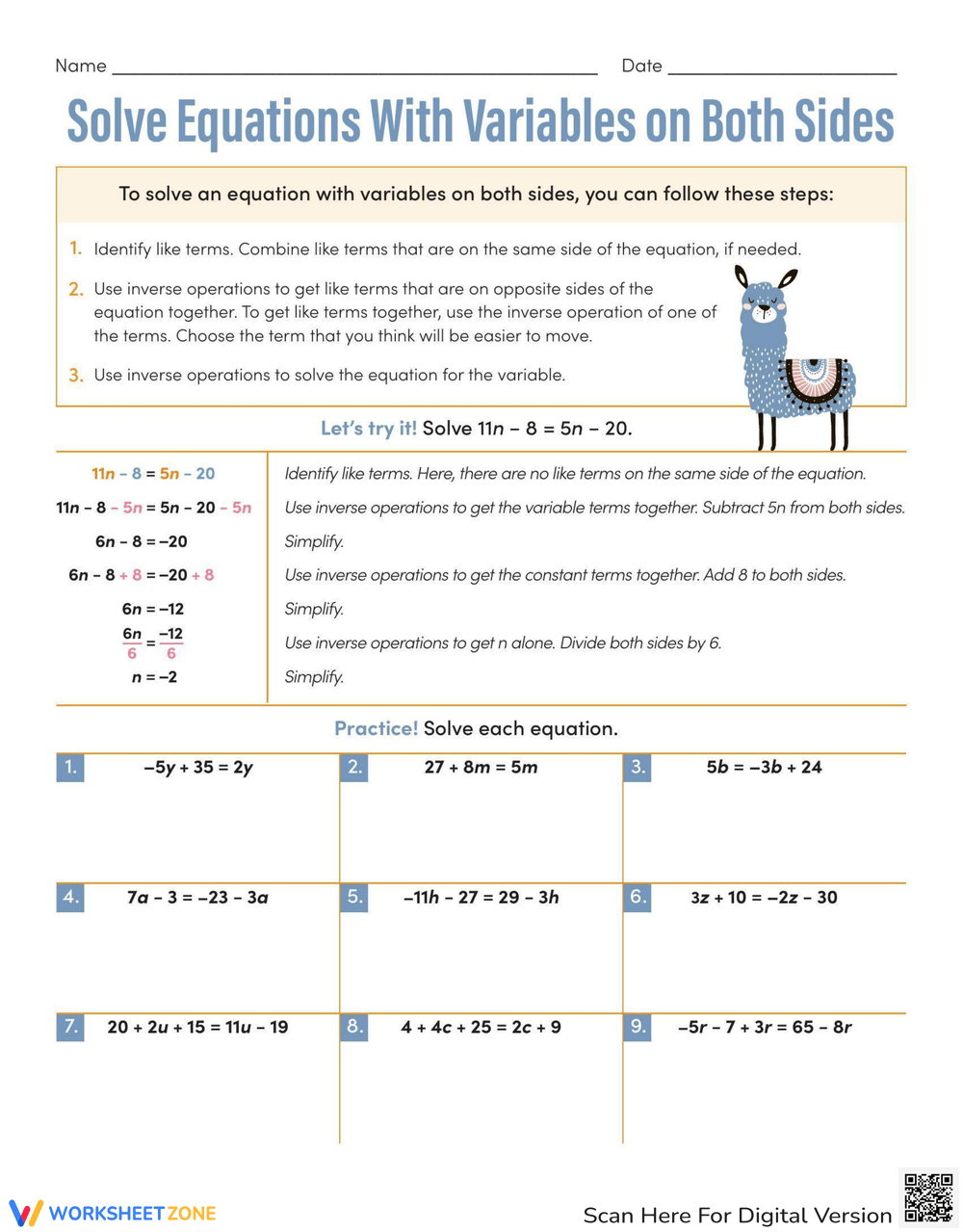 Printable Multi Step Equations Worksheets Download