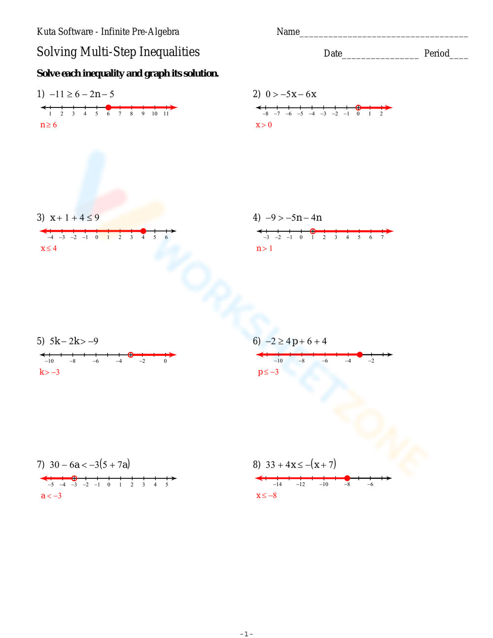Printable Multi Step Inequalities Worksheets Download