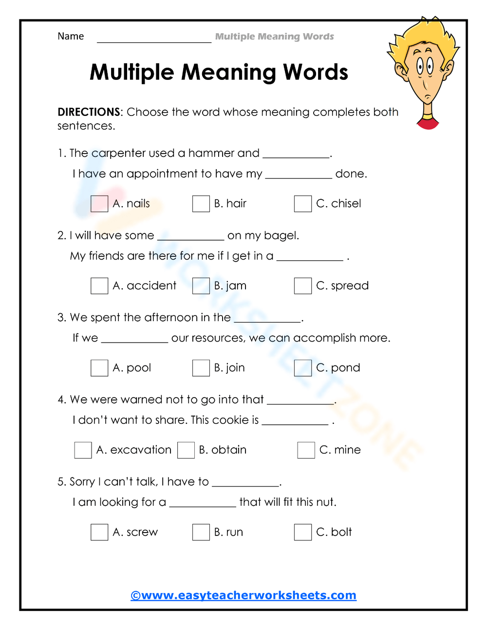Printable Multiple Meaning Words Worksheets Download