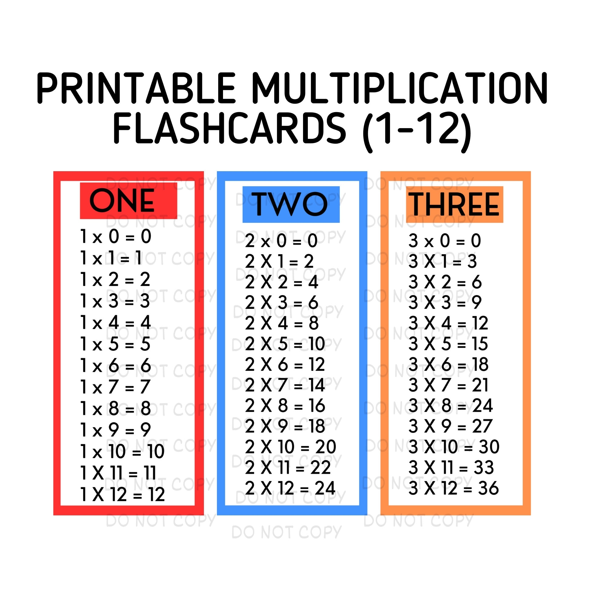 flashcards for times tables