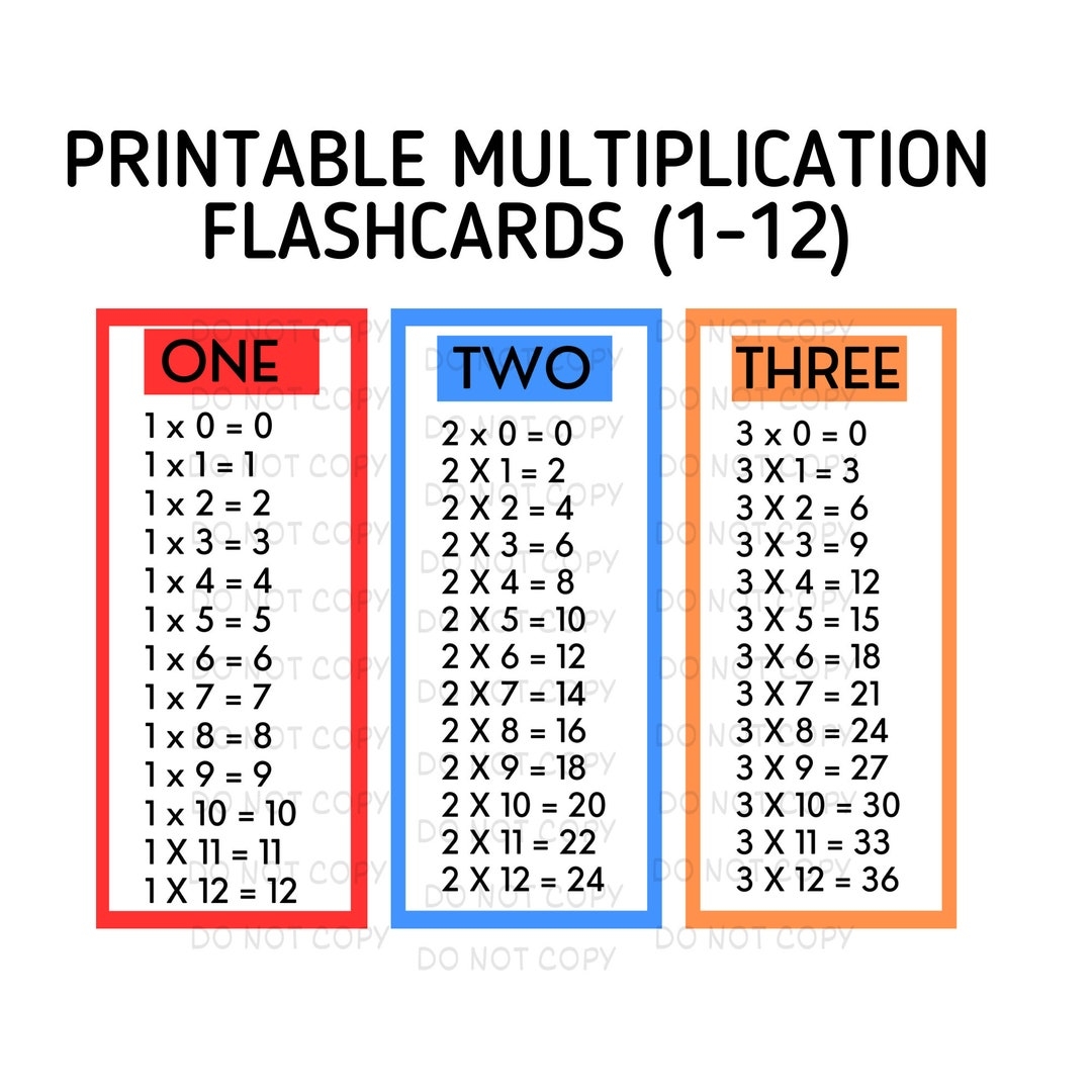 Printable Multiplication Flashcards 1 12 Multiplication Bookmarks times Table Flashcards Math Flashcards School Flashcards Etsy