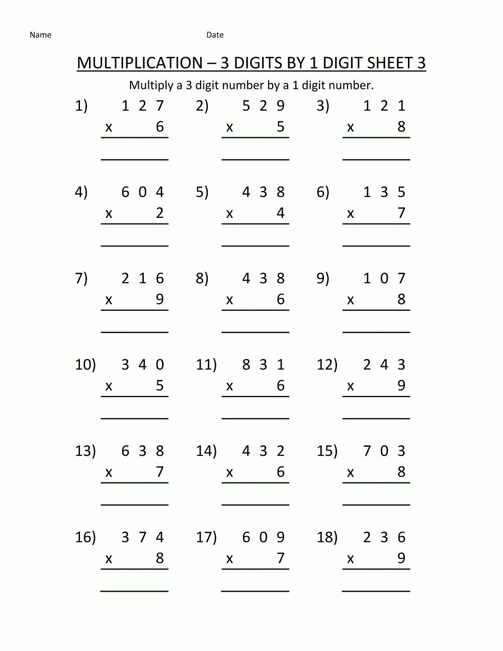Printable Multiplication Worksheets
