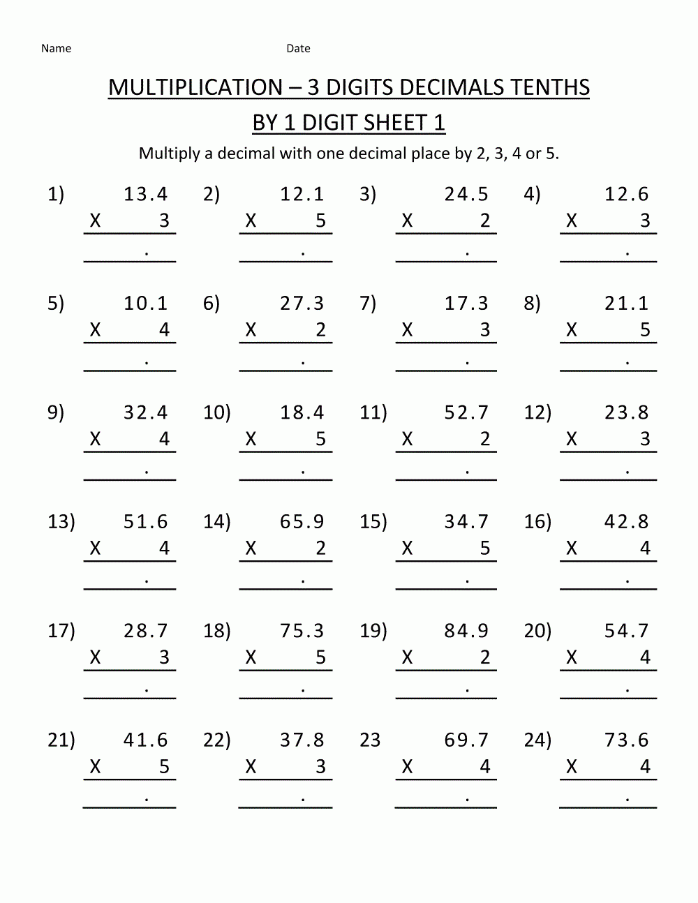 5th grade multiplication worksheets