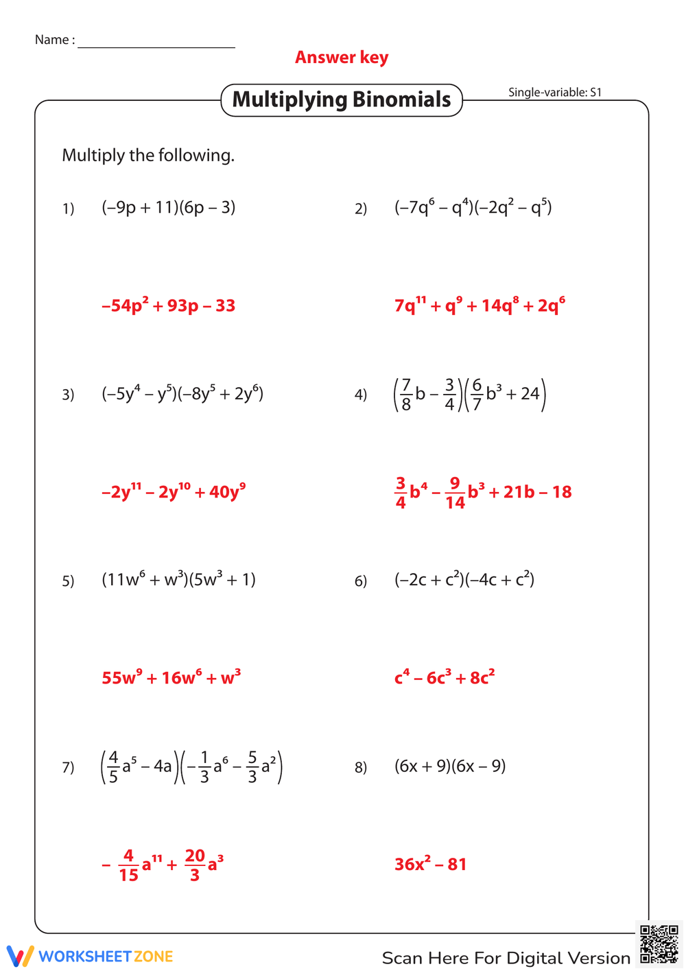 Printable Multiplying Polynomials Worksheets