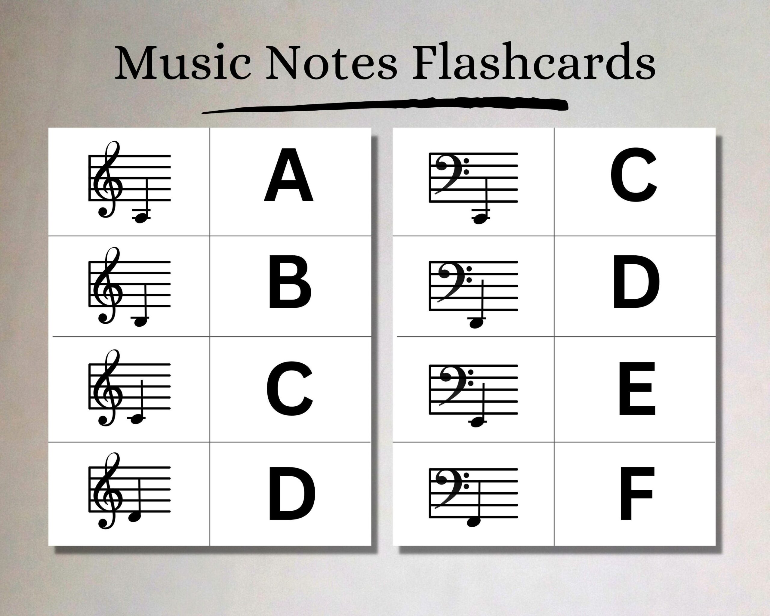 Printable Music Flashcards Treble And Bass Clef Music Theory Flashcards For Instant Download In A4 And US Letter Etsy