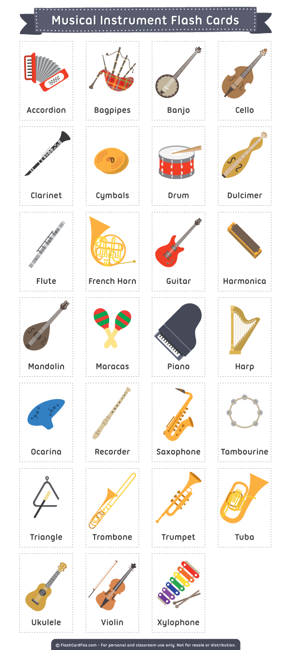 Printable Musical Instrument Flash Cards Printable Musical Instrument Flash Cards