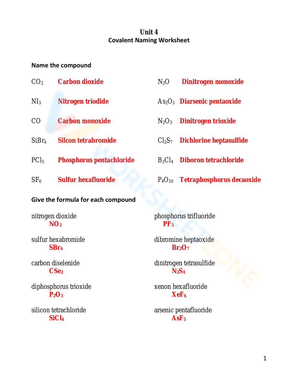 Printable Naming Covalent Compounds Worksheets Download