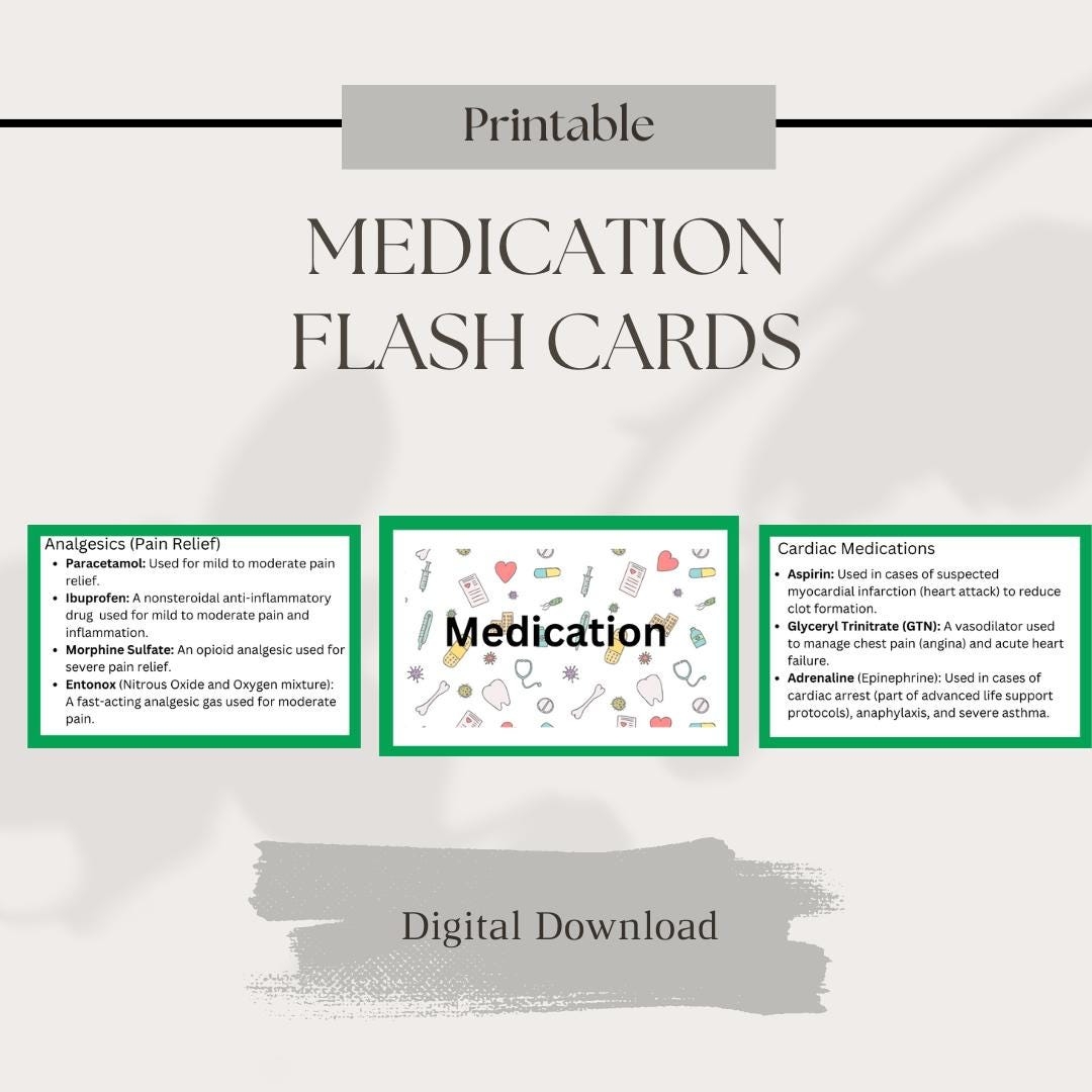 Printable Paramedic Medication Flash Cards EMS Medication Study Cards Paramedic Drug Guide Flashcards Emergency Medicine Drug Flash Cards Etsy