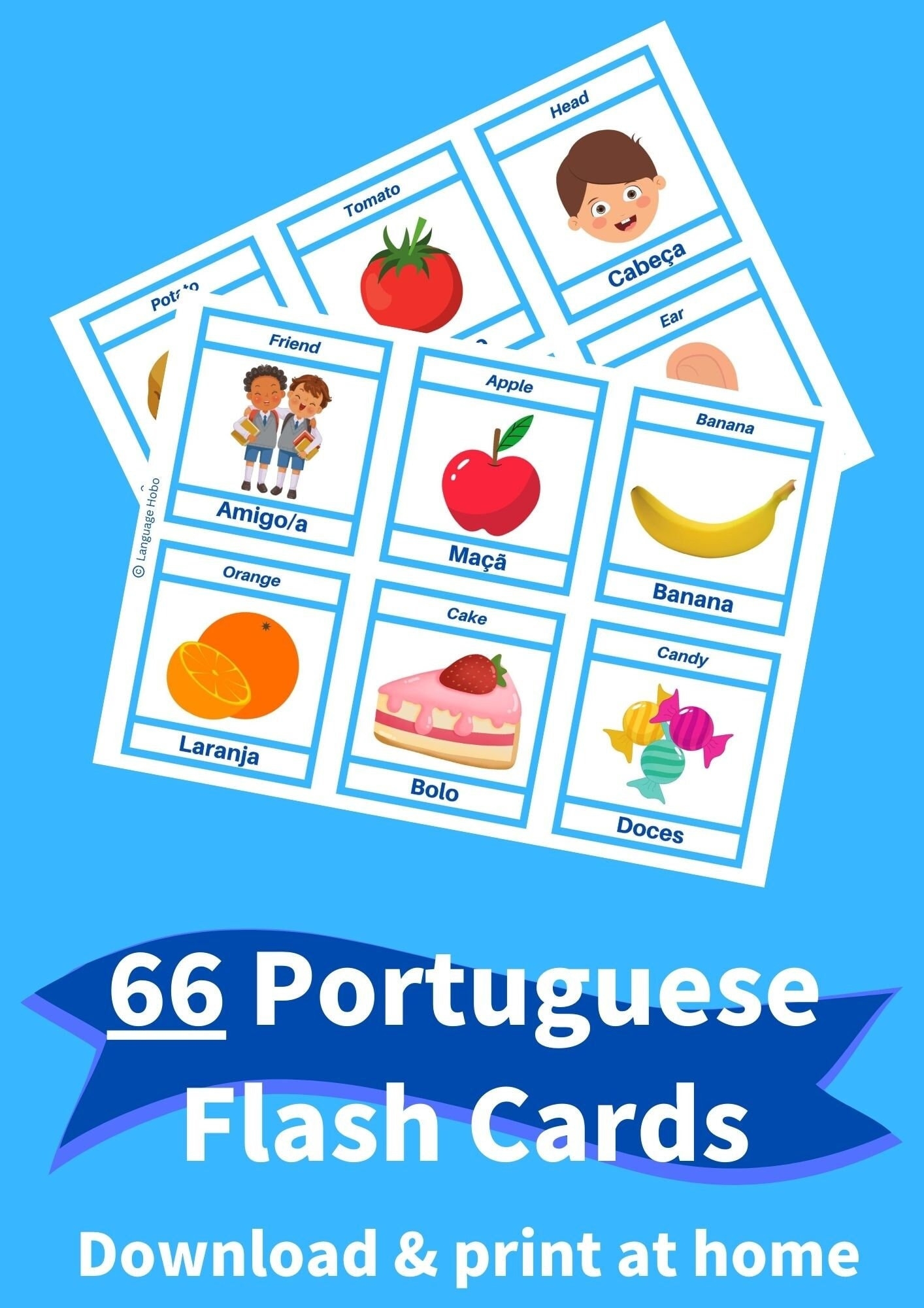 Printable PORTUGUESE Flashcards PDF 66 First Words For Beginners Toddlers And Adults Learn Portuguese Vocabulary With Pictures Etsy