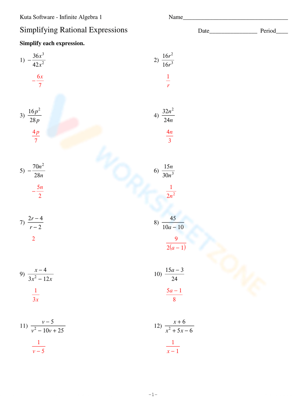 simplifying rational expressions worksheet
