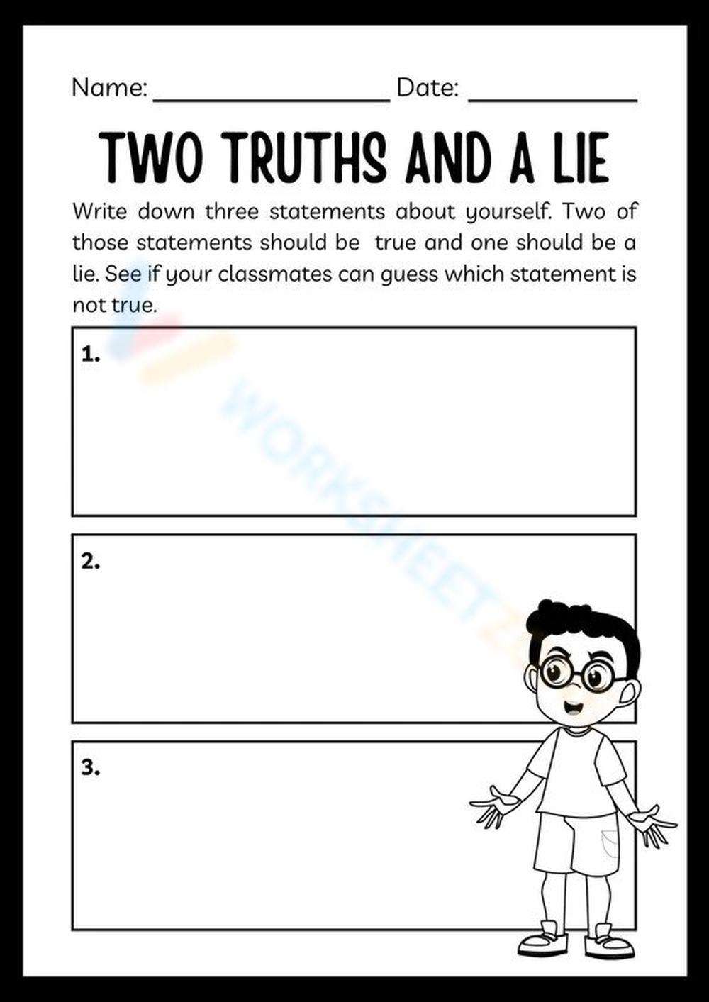 Printable Two Truths And A Lie Worksheets