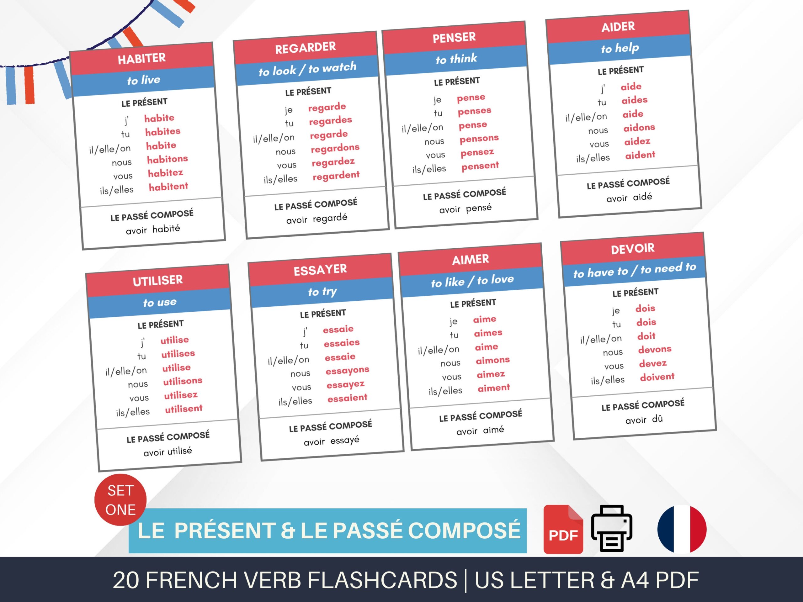 Printable Verbs In French Flash Cards For Home Schooling Learn French Verbs Conjugation French Class Education Material Speak French Etsy