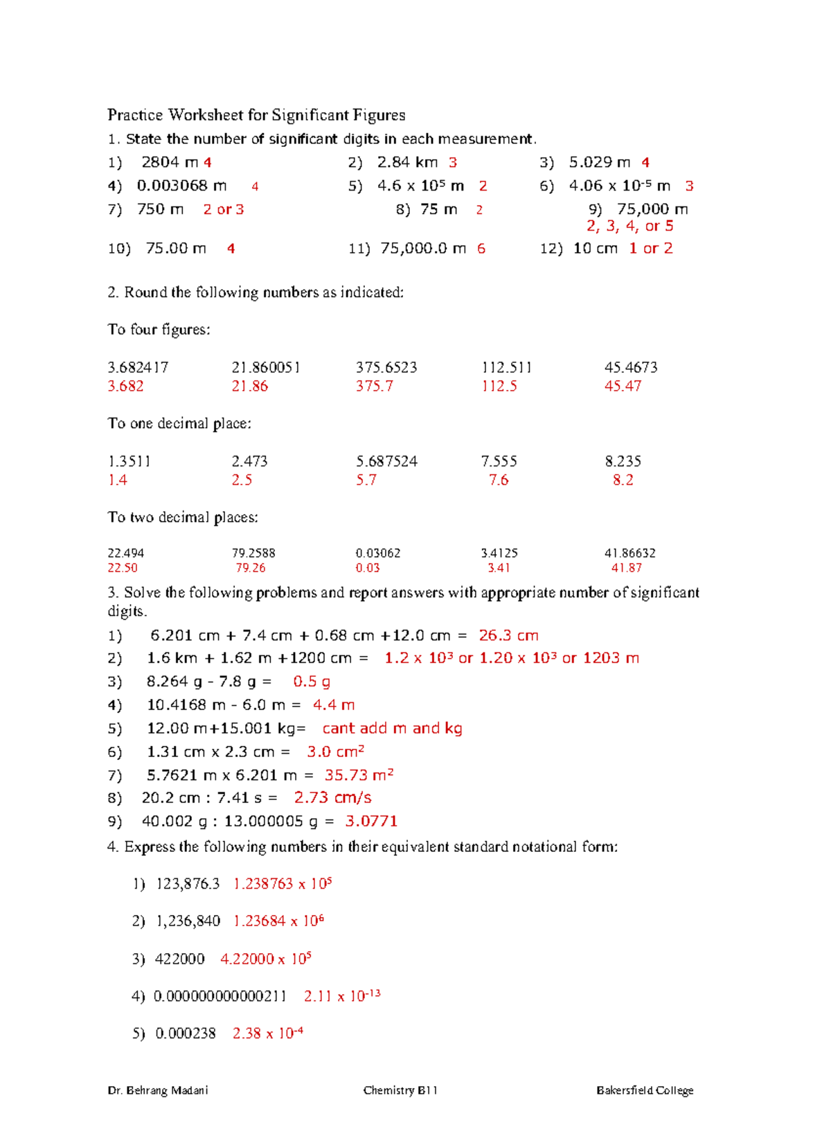 Problem Set 1 Significant Figures Answer Sheet Practice Worksheet For Significant Figures 1 State Studocu