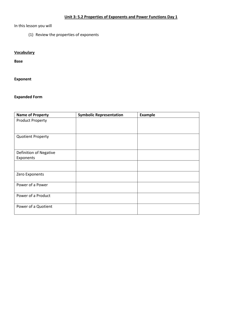 properties of exponents worksheet