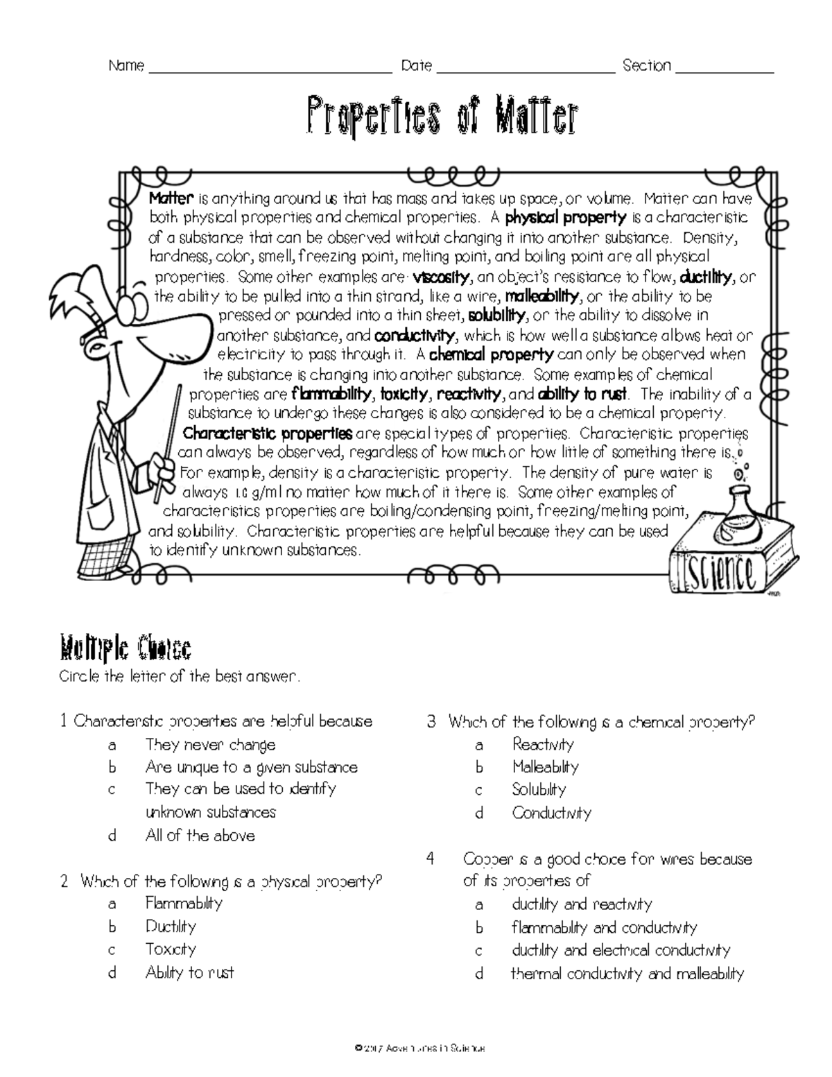 Properties Of Matter Worksheet 1 Physical Chemical Properties Studocu