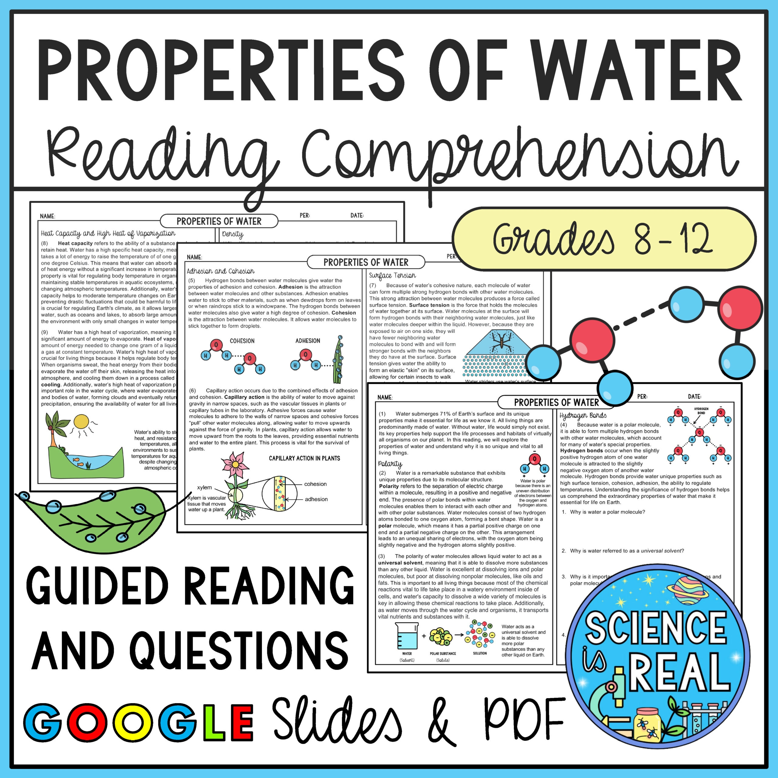 water reading comprehension worksheets