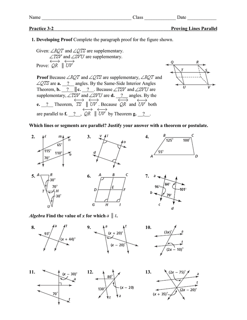 proving lines parallel worksheet