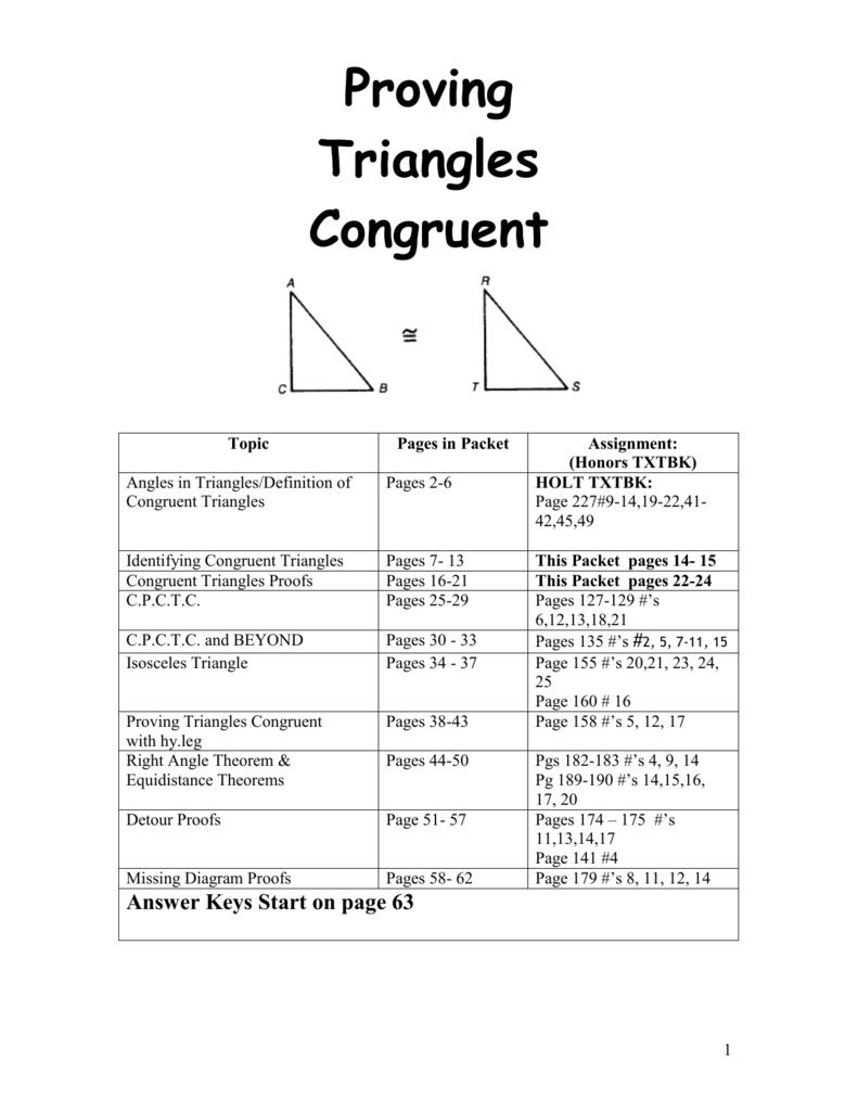 Proving Triangle Congruence Geometry Worksheet Packet